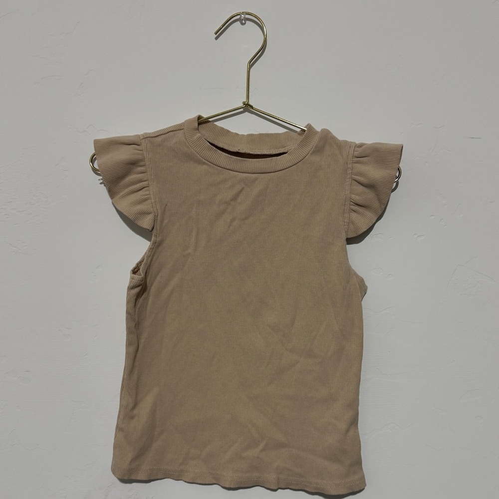 Tan Flutter Sleeve Blouse with Ruffled Details